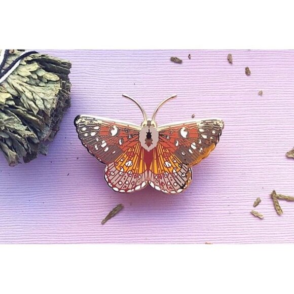 Mormon Metalmark Butterfly Enamel Pin‎ - Gold Plated Nature Jewelry & Brooch - Picture 5 of 11